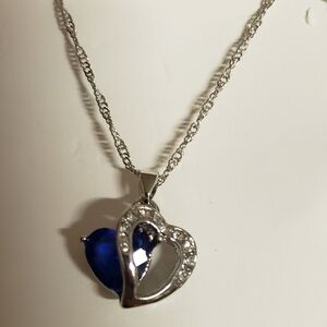 Apiude Sapphire Blue Cubic Zirconia Double Heart Shape Pendant